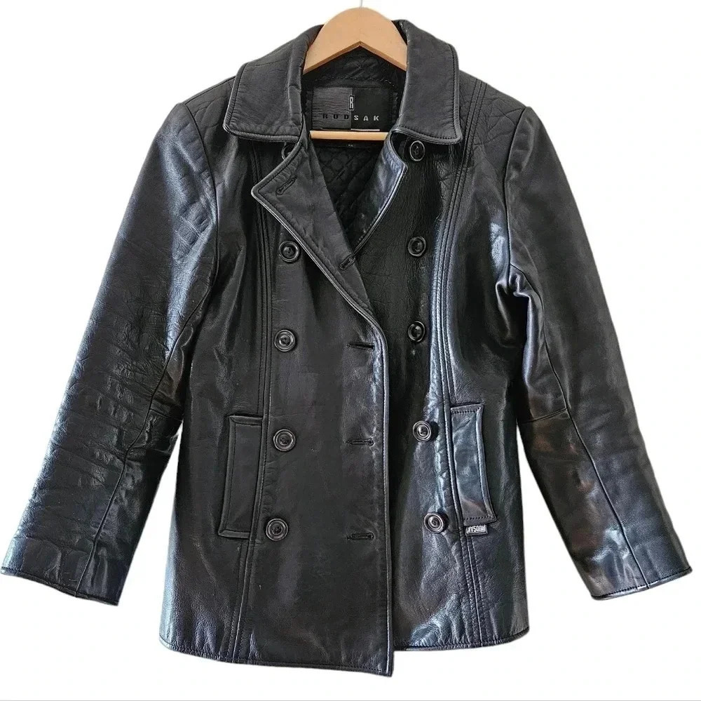 Rudsak Vintage Women's Double Breasted Moto Leather Biker Jacket Black Small. - Picture 1 of 16